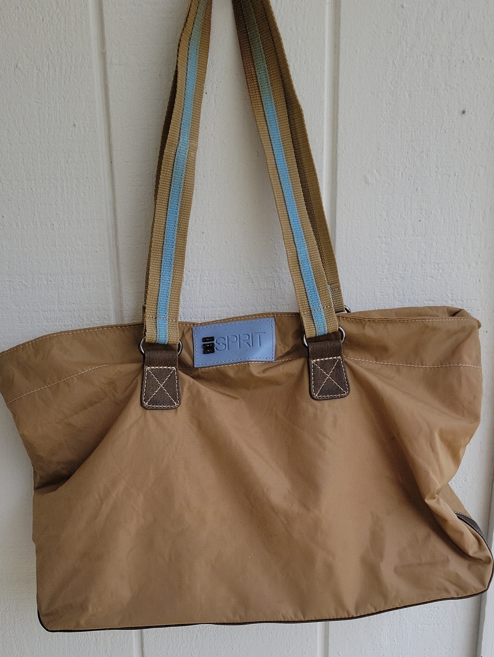 Esprit Tan Duffel Bag with Light Blue Trim